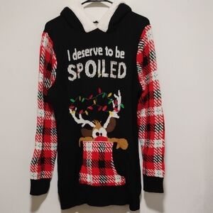 No Boundaries | Black + Red Plaid Rudolph Ugly Christmas Sweater | Women's XXXL